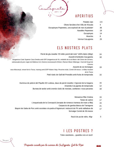 Carta per compartir - CaLagneta - Art i Vi