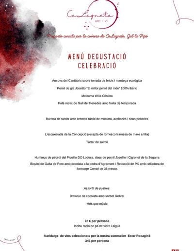 Menú Degustació Celebració CaLagneta - Art i Vi